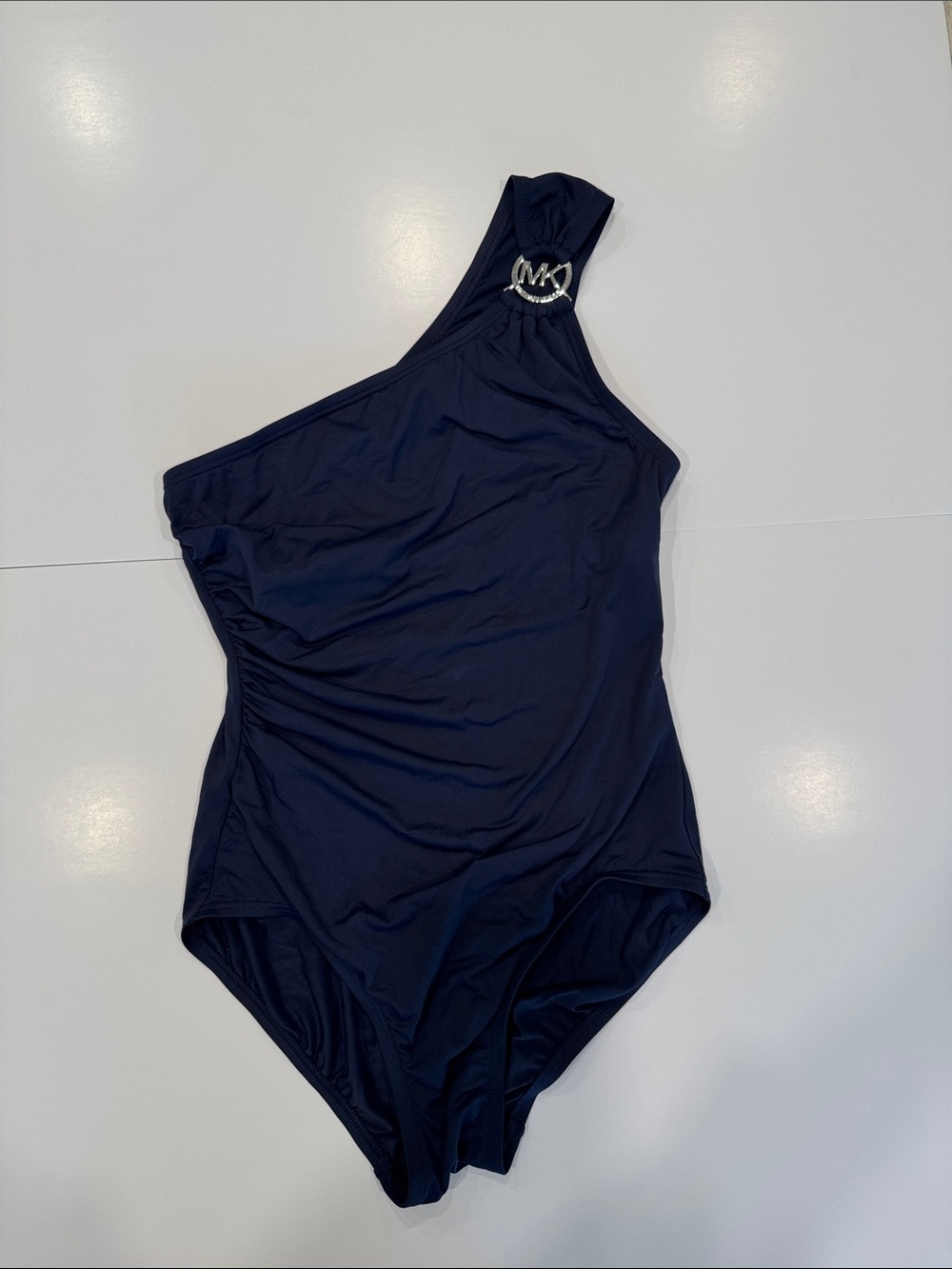 MICHAEL Michael Kors Blue One-Shoulder Logo One-Piece Swimsuit